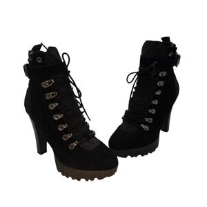 GUESS Black Quilted Lace Up Women's Platform Ankle Boots Heeled Combat Size 7.5